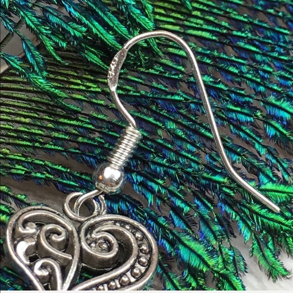 Sterling Silver Tibetan Heart Filigree Earrings - Picture 4 of 6